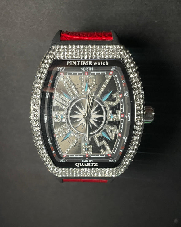 Orologio Elegante con Cristalli – Stile Hip Hop, Movimento al Quarzo "RED"